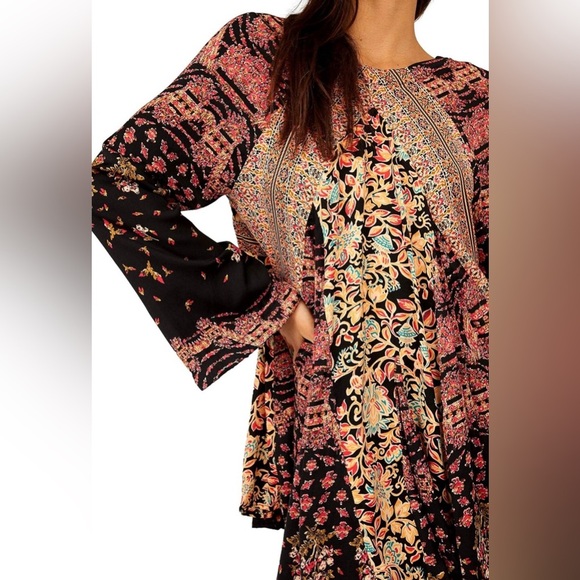 Free People Stevie Printed Tunic, Black Combo, Small Petite EUC - Picture 6 of 7